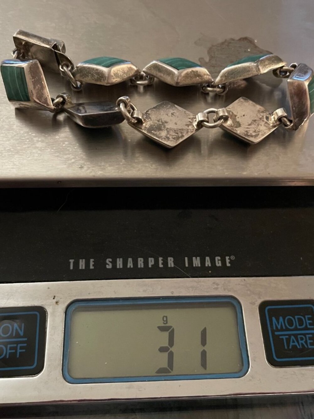 Vintage Sterling Silver Bracelet Taxco 950 Malachite 31 grams RARE 8" Green $499 - Picture 10 of 11